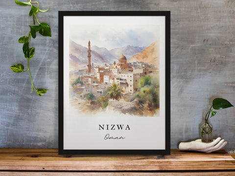 Nizwa traditional travel art - Oman, Nizwa poster, Wedding gift, Birthday present, Custom Text, Personalized Gift