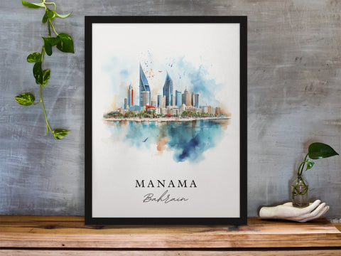 Manama traditional travel art - Bahrain, Manama poster, Wedding gift, Birthday present, Custom Text, Personalized Gift
