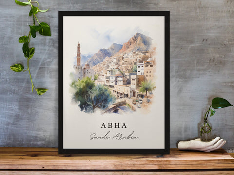 Abha traditional travel art - Saudi Arabia, Abha poster, Wedding gift, Birthday present, Custom Text, Personalized Gift