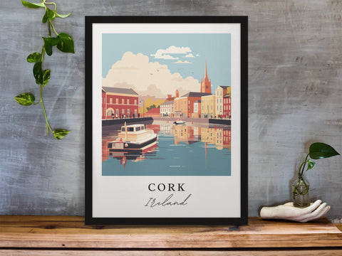 Cork Ireland traditional travel art - Ireland, Cork poster, Wedding gift, Birthday present, Custom Text, Personalised Gift