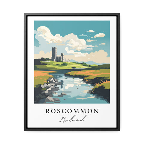Roscommon traditional travel art - Ireland, Roscommon poster, Wedding gift, Birthday present, Custom Text, Personalised Gift