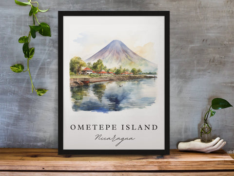 Ometepe Island traditional travel art - Guatemala, Ometepe poster, Wedding gift, Birthday present, Custom Text, Personalized Gift
