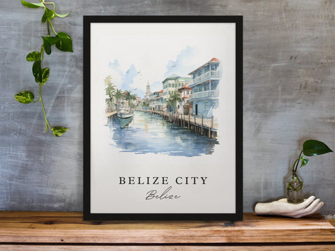 Belize City traditional travel art - Belize, Belize City poster, Wedding gift, Birthday present, Custom Text, Personalized Gift