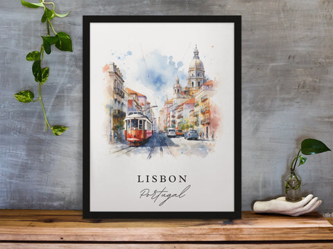 Lisbon traditional travel art - Portugal, Lisbon poster, Wedding gift, Birthday present, Custom Text, Personalized Gift