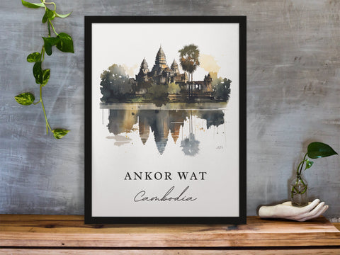 Ankor Wat traditional travel art - Cambodia, Ankor Wat poster, Wedding gift, Birthday present, Custom Text, Personalised Gift