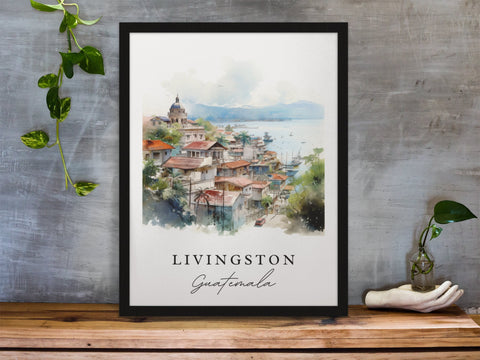 Livingston traditional travel art - Guatemala, Livingston poster, Wedding gift, Birthday present, Custom Text, Personalized Gift