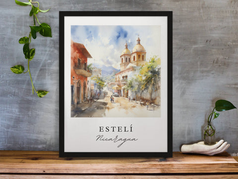Esteli traditional travel art - Nicaragua, Esteli poster, Wedding gift, Birthday present, Custom Text, Personalized Gift