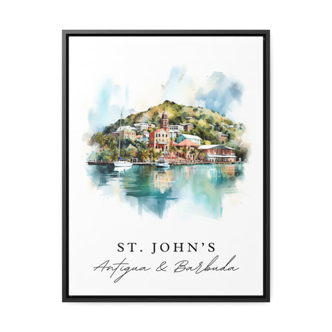 St Johns traditional travel art - Antigua and Barbuda, St Johns poster, Wedding gift, Birthday present, Custom Text, Personalized Gift