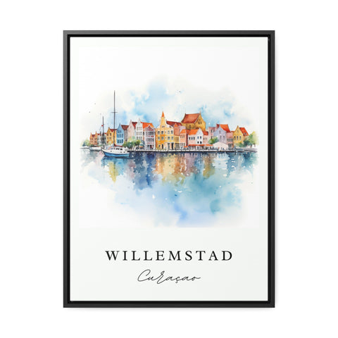 Willemstad traditional travel art - Curacao, Willemstad poster, Wedding gift, Birthday present, Custom Text, Personalized Gift