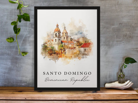 Santo Domingo traditional travel art - Dominican Republic, Sano Domingo poster, Wedding gift, Birthday present, Personalized Gift