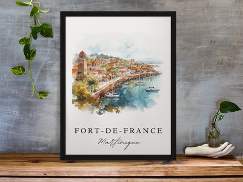 Fort De France traditional travel art - Martinique, Fort-De-France poster, Wedding gift, Birthday present, Custom Text, Personalized Gift