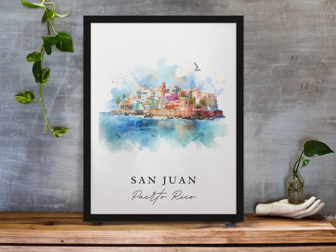 San Juan traditional travel art - Puerto Rico, San Juan poster, Wedding gift, Birthday present, Custom Text, Personalized Gift