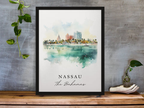 Nassau traditional travel art - The Bahamas, Nassau Bahamas poster, Wedding gift, Birthday present, Custom Text, Personalized Gift