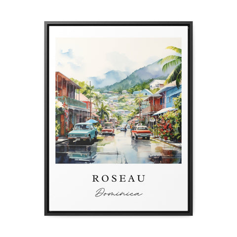Roseau traditional travel art - Dominica, Roseau poster, Wedding gift, Birthday present, Custom Text, Personalized Gift