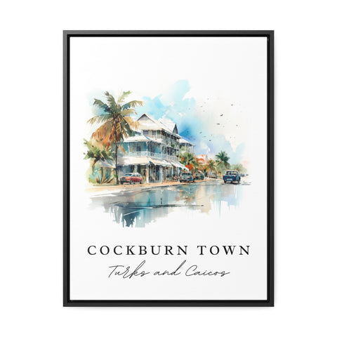 Cockburn Town traditional travel art - Turks and Caicos, Cockburn Town poster, Wedding gift, Birthday present, Custom Text