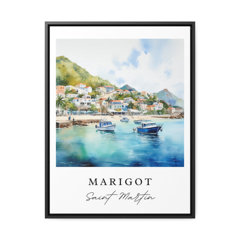 Marigot traditional travel art - Saint Martin, Marigot poster, Wedding gift, Birthday present, Custom Text, Personalized Gift