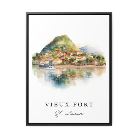 Vieux Fort traditional travel art - St. Lucia, Vieux Fort poster, Wedding gift, Birthday present, Custom Text, Personalized Gift