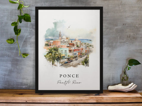 Ponce traditional travel art - Puerto Rico, Ponce poster, Wedding gift, Birthday present, Custom Text, Personalized Gift