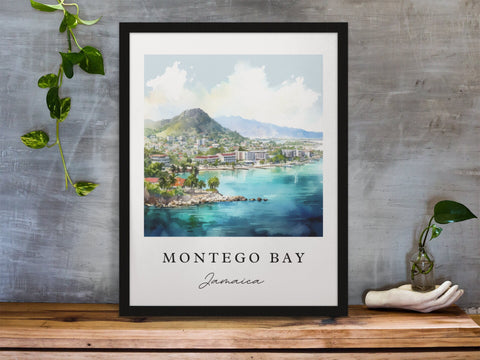 Montego Bay traditional travel art - Jamaica, Montego Bay poster, Wedding gift, Birthday present, Custom Text, Personalized Gift
