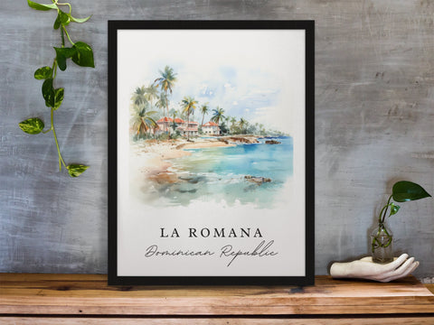 La Romana traditional travel art - Dominican Republic, La Romana poster, Wedding gift, Birthday present, Custom Text, Personalized Gift