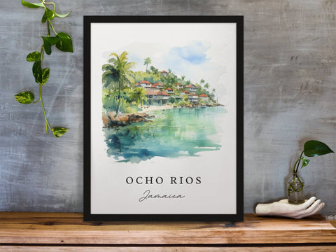 Ocho Rios traditional travel art - Jamaica, Ocho Rios poster, Wedding gift, Birthday present, Custom Text, Personalized Gift