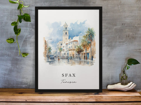 Sfax traditional travel art - Tunisia, Sfax poster, Wedding gift, Birthday present, Custom Text, Personalized Gift