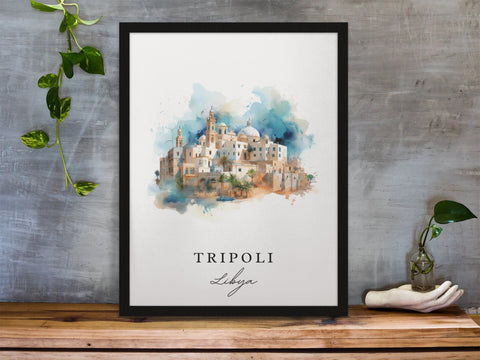 Tripoli traditional travel art - Libya, Tripoli poster, Wedding gift, Birthday present, Custom Text, Personalized Gift