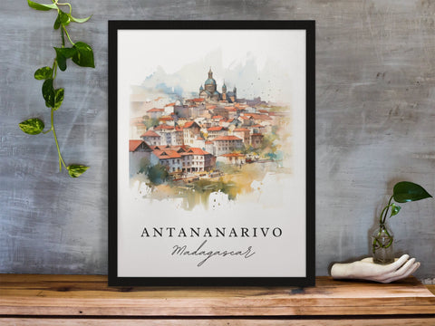Antanarivo traditional travel art - Madagascar, Antanarivo poster, Wedding gift, Birthday present, Custom Text, Personalized Gift