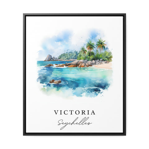 Victoria traditional travel art - Seychelles, Victoria poster, Wedding gift, Birthday present, Custom Text, Personalized Gift