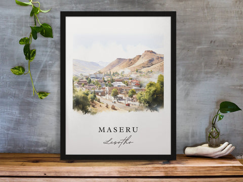 Maseru traditional travel art - Lesotho, Maseru poster, Wedding gift, Birthday present, Custom Text, Personalized Gift