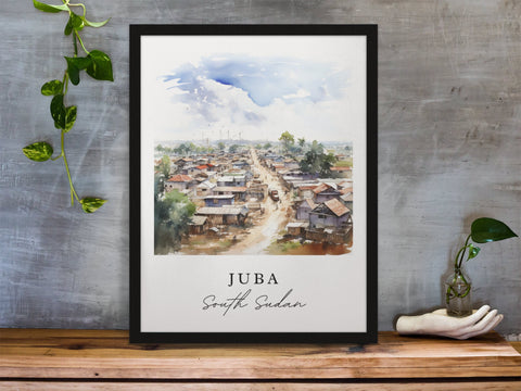 Juba traditional travel art - South Sudan, Juba poster, Wedding gift, Birthday present, Custom Text, Personalized Gift