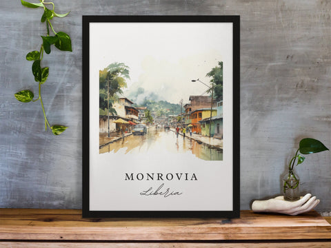 Monrovia traditional travel art - Liberia, Monrovia poster, Wedding gift, Birthday present, Custom Text, Personalized Gift