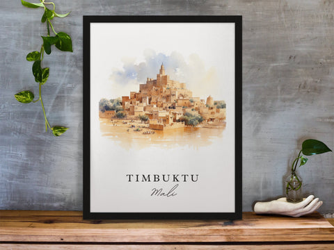 Timbuktu traditional travel art - Mali, Timbuktu poster, Wedding gift, Birthday present, Custom Text, Personalized Gift