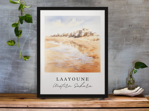 Laayoune traditional travel art - Western Sahara, Laayoune poster, Wedding gift, Birthday present, Custom Text, Personalized Gift