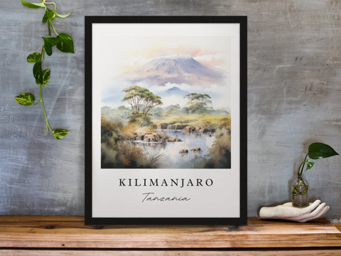 Kilimanjaro traditional travel art - Tanzania, Mount Kilimanjaro poster, Wedding gift, Birthday present, Custom Text, Personalized Gift