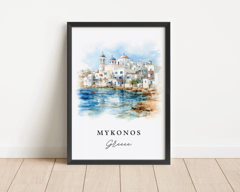Mykonos traditional travel art - Greece, Mykonos poster, Wedding gift, Birthday present, Custom Text, Personalised Gift
