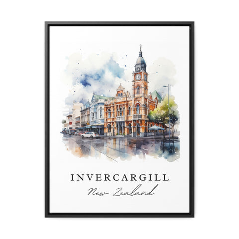 Invercargill traditional travel art - New Zealand, Invercargill poster, Wedding gift, Birthday present, Custom Text, Personalized Gift