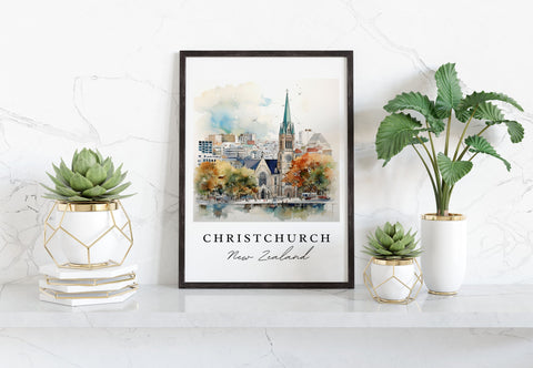 Christchurch traditional travel art - New Zealand, Christchurch poster, Wedding gift, Birthday present, Custom Text, Personalized Gift