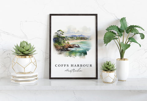 Coffs Harbour traditional travel art - Australia, Coffs Harbour poster, Wedding gift, Birthday present, Custom Text, Personalized Gift