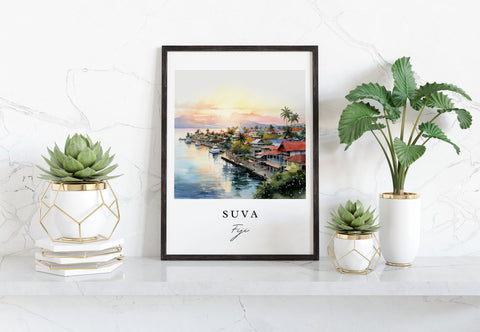 Suva traditional travel art - Fiji, Suva poster, Wedding gift, Birthday present, Custom Text, Personalized Gift