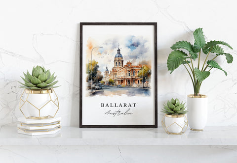 Ballarat traditional travel art - Australia, Ballarat poster, Wedding gift, Birthday present, Custom Text, Personalized Gift
