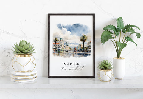 Napier traditional travel art - New Zealand, Napier poster, Wedding gift, Birthday present, Custom Text, Personalized Gift