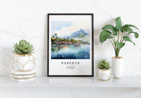 Papeete traditional travel art - Tahiti, Papeete poster, Wedding gift, Birthday present, Custom Text, Personalized Gift