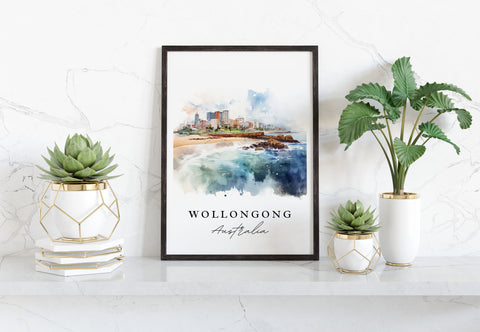 Wollongong traditional travel art - Australia, Wollongong poster, Wedding gift, Birthday present, Custom Text, Personalized Gift