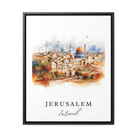 Jerusalem traditional travel art - Israel, Jerusalem poster, Wedding gift, Birthday present, Custom Text, Personalized Gift
