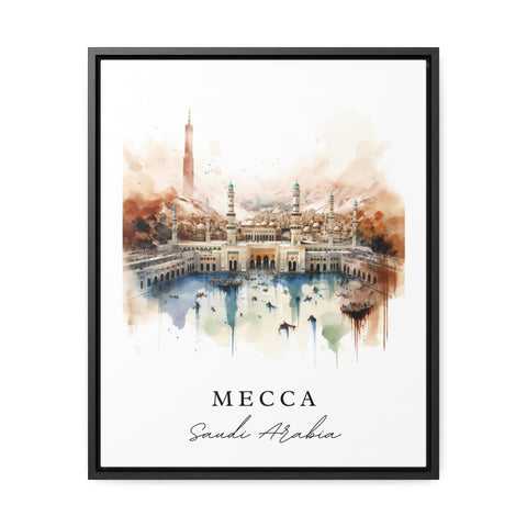 Mecca traditional travel art - Saudi Arabia, Mecca poster, Wedding gift, Birthday present, Custom Text, Personalized Gift