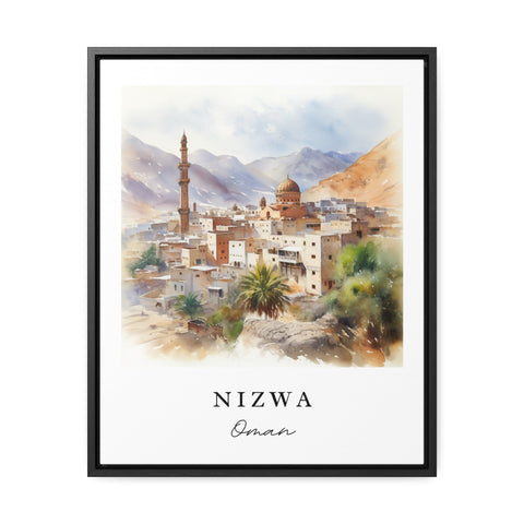 Nizwa traditional travel art - Oman, Nizwa poster, Wedding gift, Birthday present, Custom Text, Personalized Gift