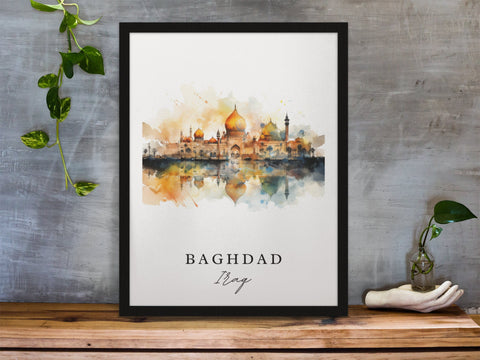 Baghdad traditional travel art - Iraq, Baghdad poster, Wedding gift, Birthday present, Custom Text, Personalized Gift