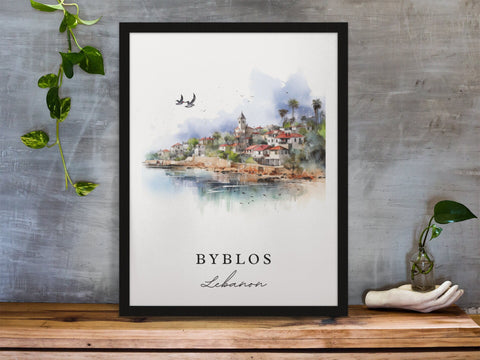Byblos traditional travel art - Lebanon, Byblos poster, Wedding gift, Birthday present, Custom Text, Personalized Gift