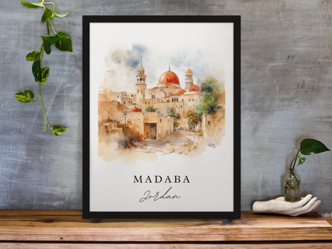 Madaba traditional travel art - Jordan, Madaba poster, Wedding gift, Birthday present, Custom Text, Personalized Gift